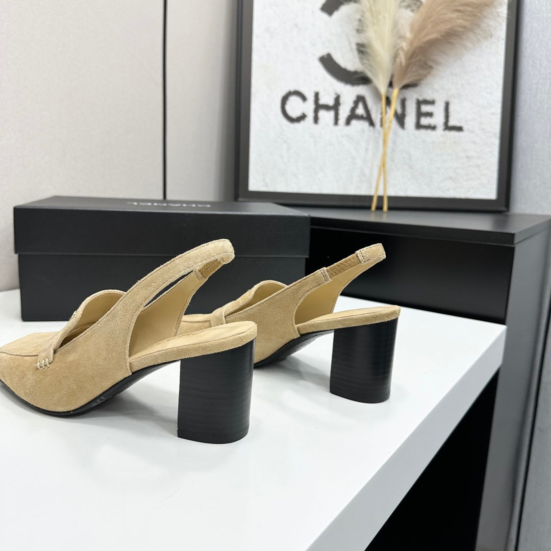 CHANEL 26S SLINGBACK LOAFER PUMPS IN BEIGE SUEDE