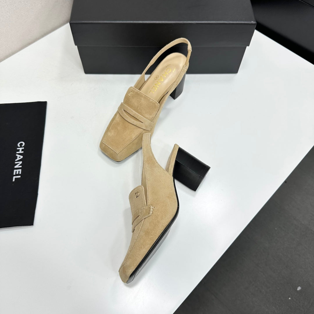 CHANEL 26S SLINGBACK LOAFER PUMPS IN BEIGE SUEDE