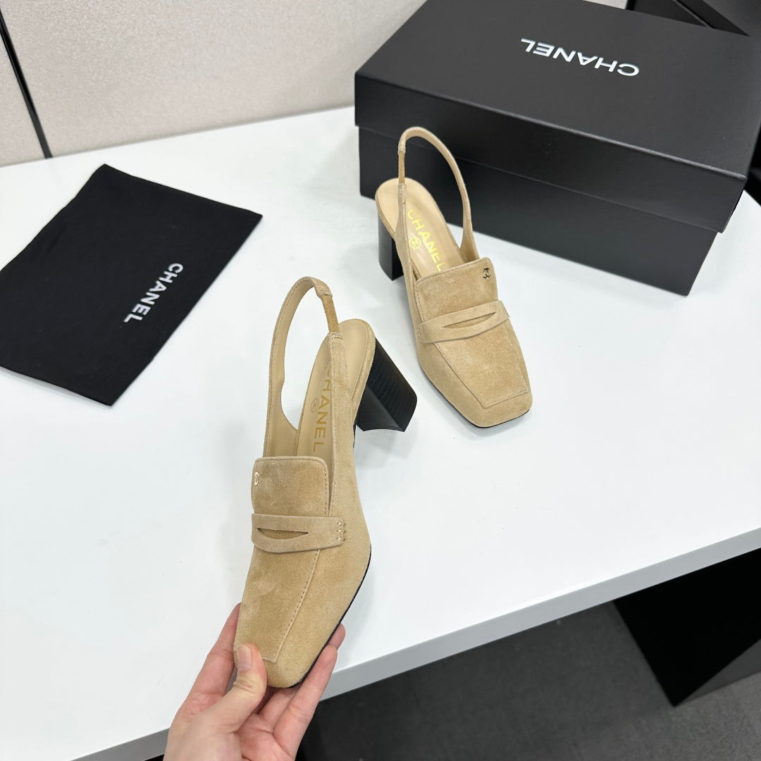 CHANEL 26S SLINGBACK LOAFER PUMPS IN BEIGE SUEDE