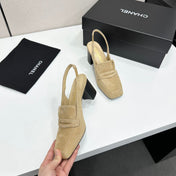 CHANEL 26S SLINGBACK LOAFER PUMPS IN BEIGE SUEDE