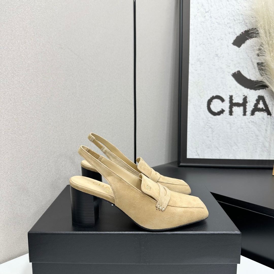 CHANEL 26S SLINGBACK LOAFER PUMPS IN BEIGE SUEDE