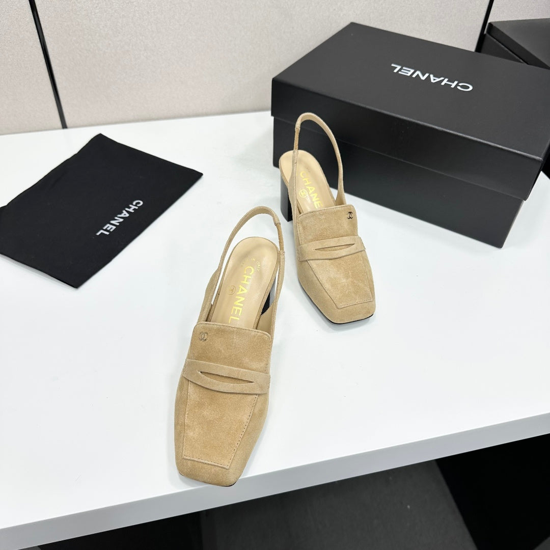 CHANEL 26S SLINGBACK LOAFER PUMPS IN BEIGE SUEDE