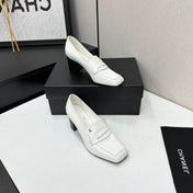 CHANEL 26S LOAFER PUMPS IN WHITE SHINY CALFSKIN