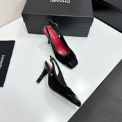 CHANEL 26S HIGH HEEL SLINGBACK PUMPS IN BLACK SUEDE