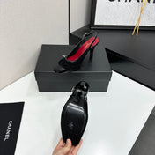 CHANEL 26S HIGH HEEL SLINGBACK PUMPS IN BLACK SUEDE