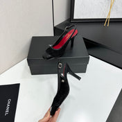 CHANEL 26S HIGH HEEL SLINGBACK PUMPS IN BLACK SUEDE