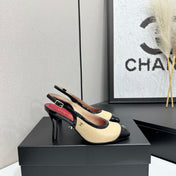 CHANEL 26S HIGH HEEL SLINGBACK IN BEIGE LAMBSKIN AND BLACK PATENT CALFSKIN
