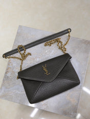YSL 25S CALYPSO MINI 19 IN CHARCOAL GRAY LAMBSKIN GOLD HARDWRE