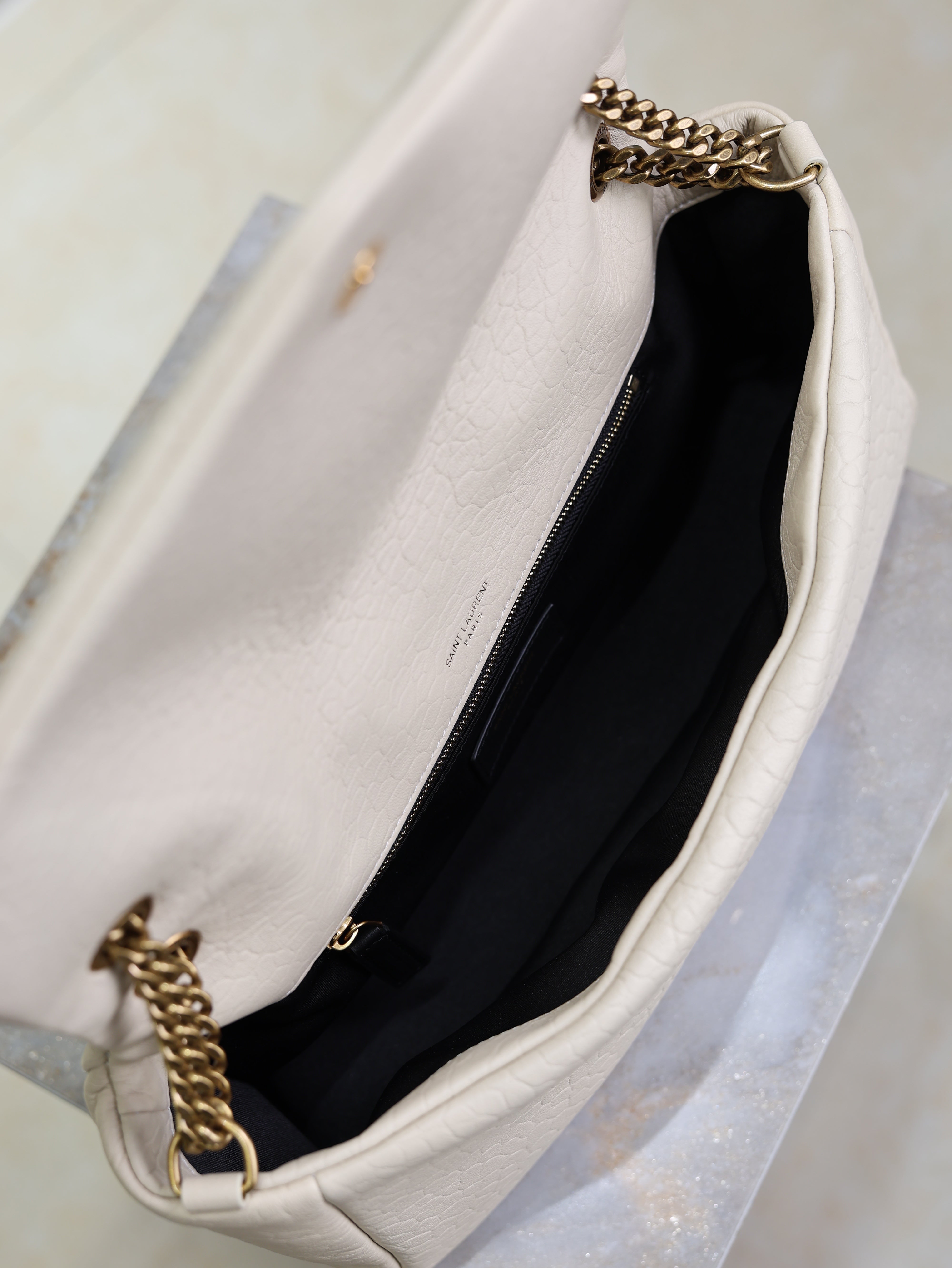 YSL 25S CALYPSO 30 IN IVORY GRAINED CALFSKIN GOLD HARDWRE