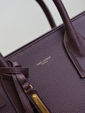 YSL 25S SAC DE JOUR GM 32 IN ROUGE CABERNET SUPPLE GRAINED CALFSKIN