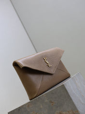 YSL 25S CASSANDRE LARGE ENVELOPE POUCH 29 IN DARK TAUPE CALFSKIN GOLD HARDWARE