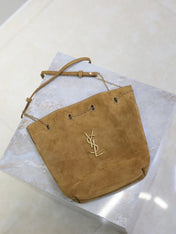 YSL 25S POCHON BAG 24 IN CARAMEL COGNAC SUEDE GOLD HARDWRE