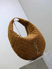 YSL 25S ICARINO 44 IN CARAMEL QUILTED SUEDE GOLD HARDWARE