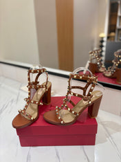 VALENTINO 26S STUDDED HIGH HEEL SANDALS 90 MM IN BROWN CALFSKIN
