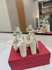 VALENTINO 26S STUDDED HIGH HEEL SANDALS 90 MM IN CREAM WHITE CALFSKIN
