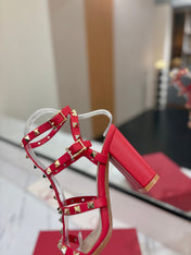 VALENTINO 26S STUDDED HIGH HEEL SANDALS 90 MM IN RED CALFSKIN