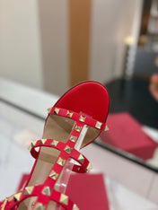 VALENTINO 26S STUDDED HIGH HEEL SANDALS 90 MM IN RED CALFSKIN
