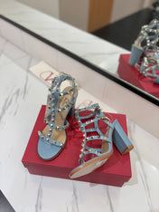 VALENTINO 26S STUDDED HIGH HEEL SANDALS 90 MM IN SKY BLUE CALFSKIN