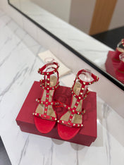 VALENTINO 26S STUDDED HIGH HEEL SANDALS 65 MM IN RED CALFSKIN