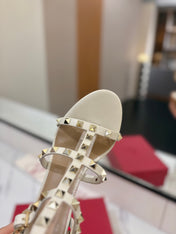 VALENTINO 26S STUDDED HIGH HEEL SANDALS 65 MM IN CREAM WHITE CALFSKIN