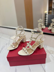 VALENTINO 26S STUDDED HIGH HEEL SANDALS 65 MM IN CREAM WHITE CALFSKIN