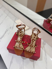 VALENTINO 26S STUDDED HIGH HEEL SANDALS 65 MM IN BROWN CALFSKIN