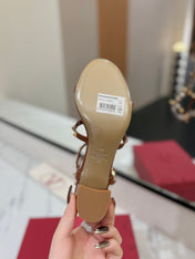 VALENTINO 26S STUDDED HIGH HEEL SANDALS 65 MM IN BROWN CALFSKIN