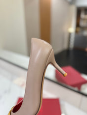 VALENTINO 26S HIGH HEELS 75 MM IN BEIGE SMOOTH CALFSKIN WITH GOLD HARDWARE