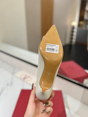 VALENTINO 26S HIGH HEELS 75 MM IN CREAM WHITE SMOOTH CALFSKIN WITH GOLD HARDWARE