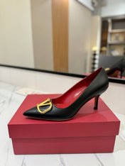 VALENTINO 26S HIGH HEELS 75 MM IN BLACK SMOOTH CALFSKIN WITH GOLD HARDWARE