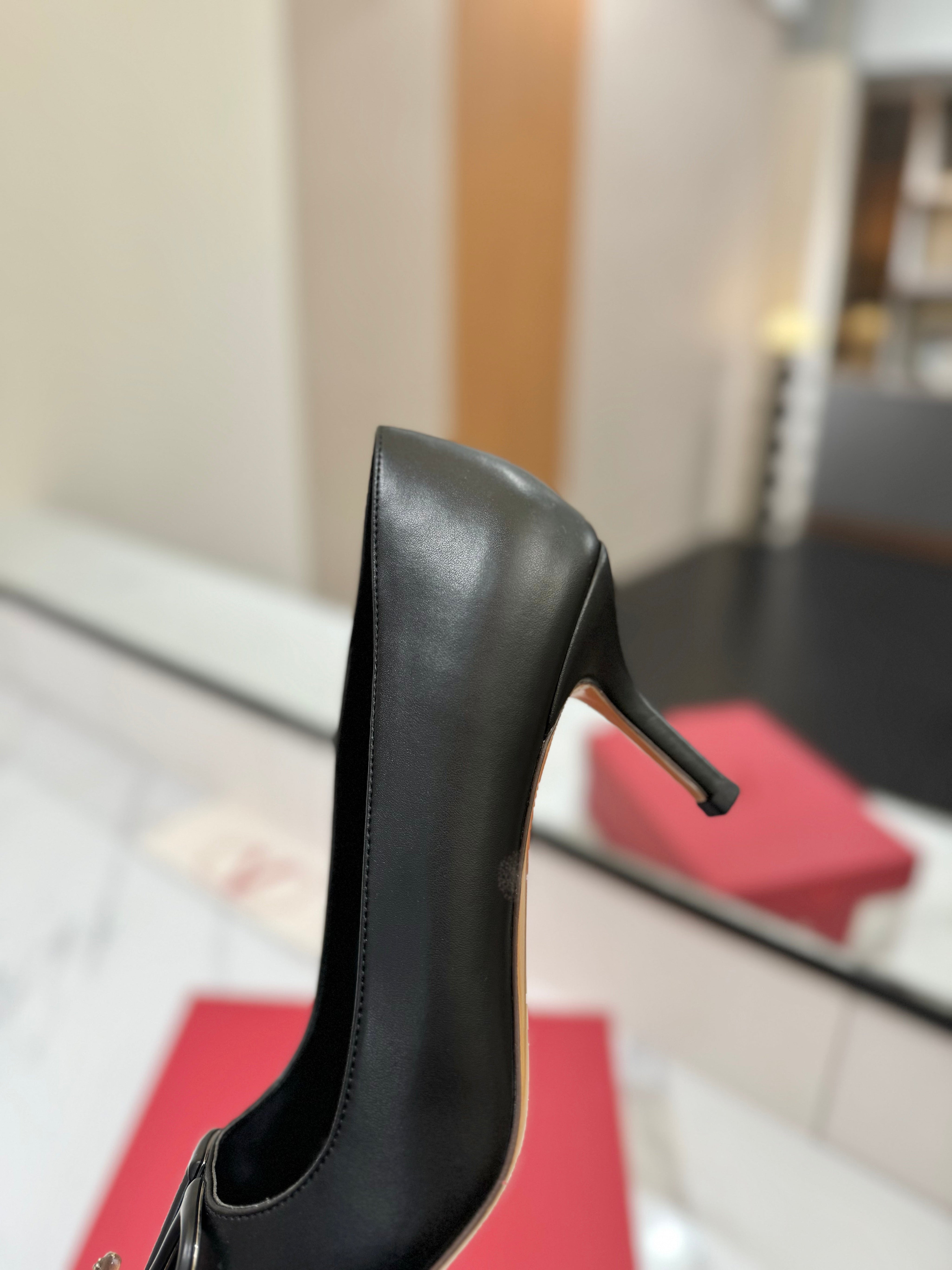 VALENTINO 26S HIGH HEELS 75 MM IN BLACK SMOOTH CALFSKIN