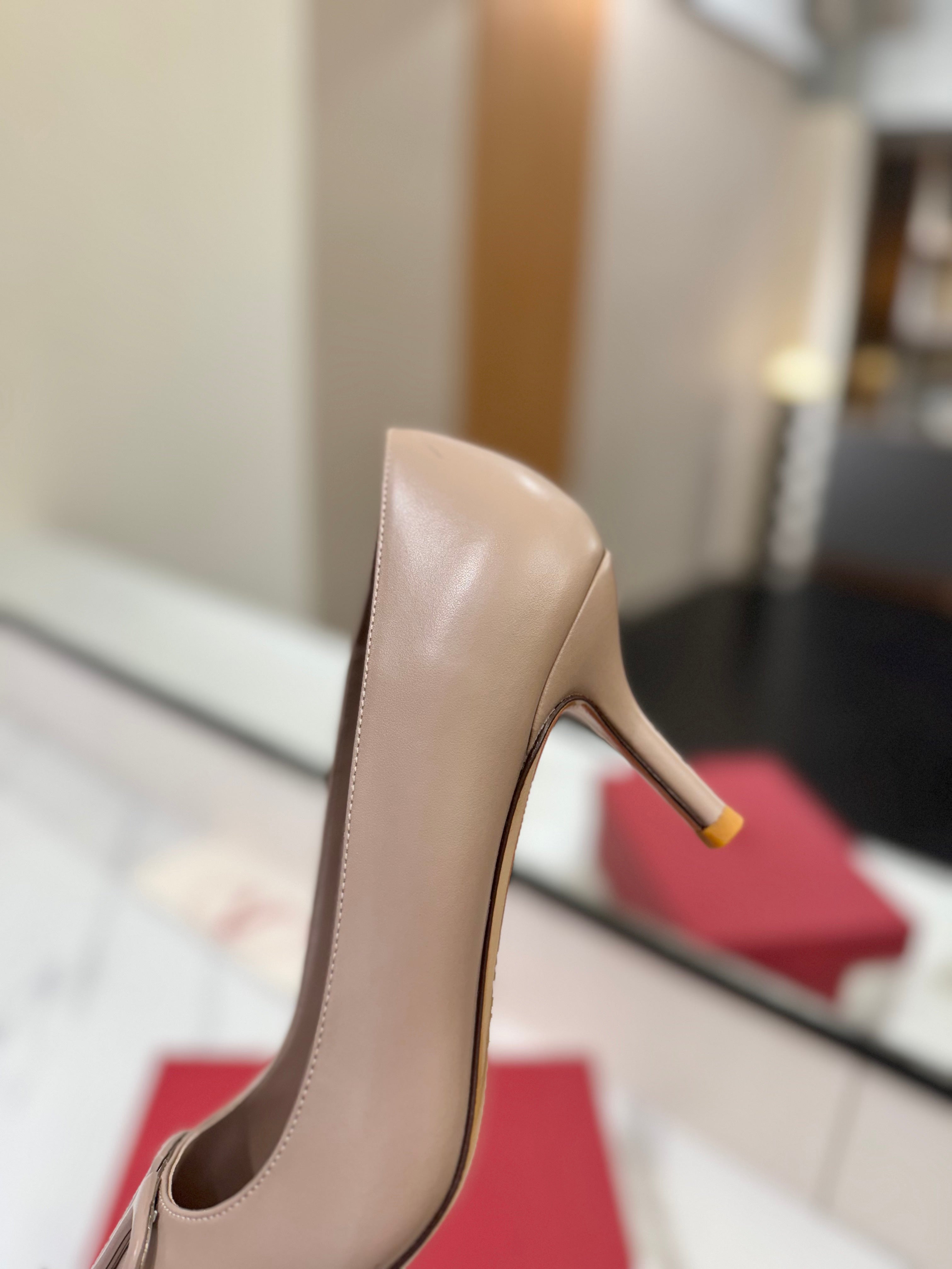 VALENTINO 26S HIGH HEELS 75 MM IN BEIGE SMOOTH CALFSKIN