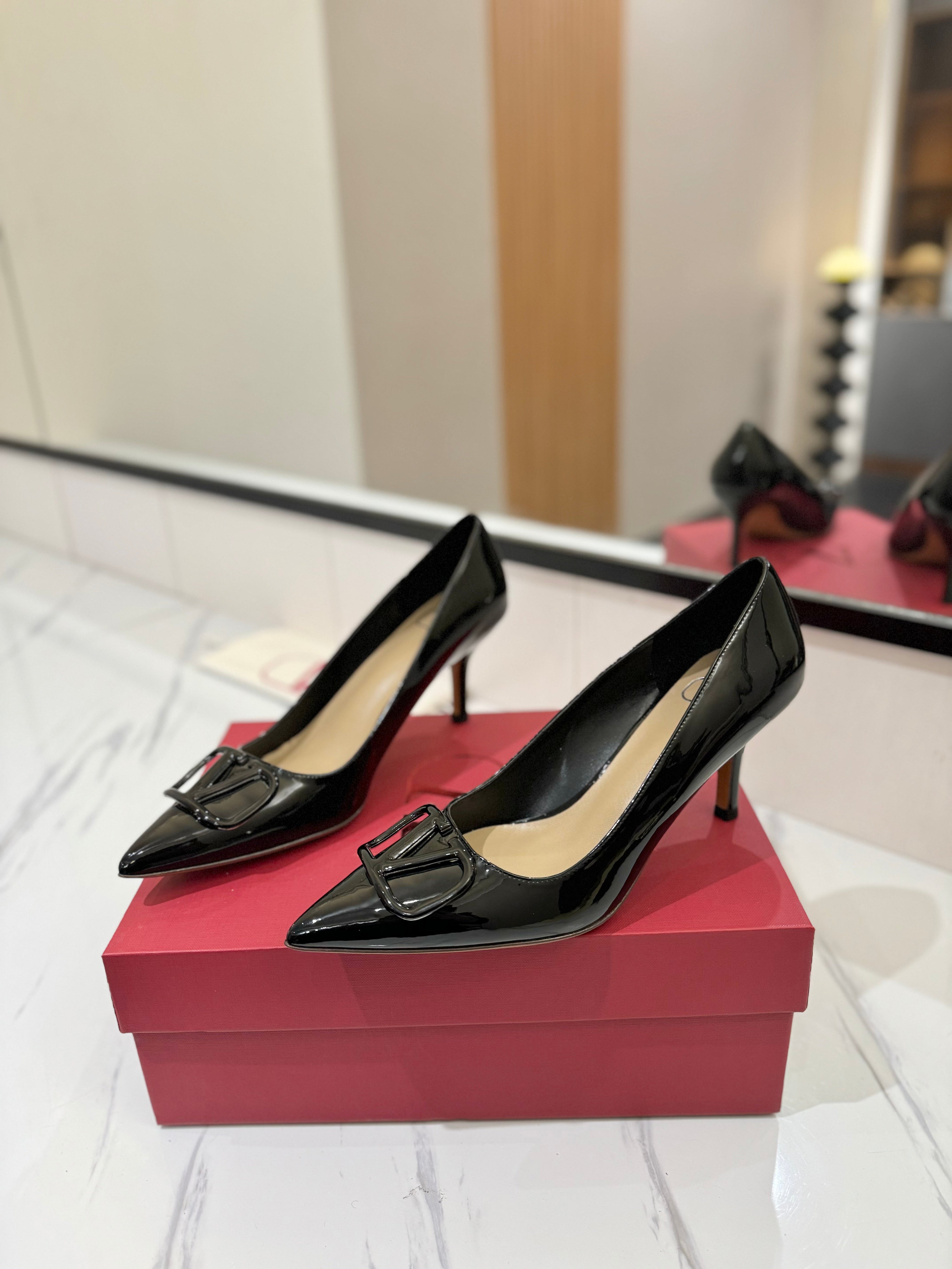 VALENTINO 26S HIGH HEELS 75 MM IN BLACK PATENT CALFSKIN