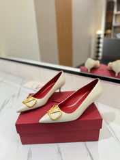VALENTINO 26S HIGH HEELS 45 MM IN CREAM WHITE SMOOTH CALFSKIN WITH GOLD HARDWARE