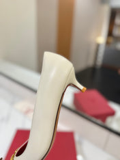 VALENTINO 26S HIGH HEELS 45 MM IN CREAM WHITE SMOOTH CALFSKIN WITH GOLD HARDWARE