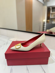 VALENTINO 26S HIGH HEELS 45 MM IN CREAM WHITE SMOOTH CALFSKIN WITH GOLD HARDWARE
