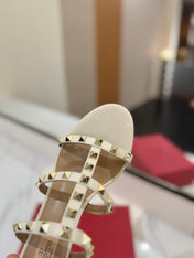 VALENTINO 26S HEELED SANDALS 60 MM IN CREAM WHITE CALFSKIN WITH GOLD STUDS