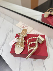 VALENTINO 26S HEELED SANDALS 60 MM IN CREAM WHITE CALFSKIN WITH GOLD STUDS