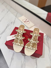 VALENTINO 26S HEELED SANDALS 60 MM IN CREAM WHITE CALFSKIN WITH GOLD STUDS