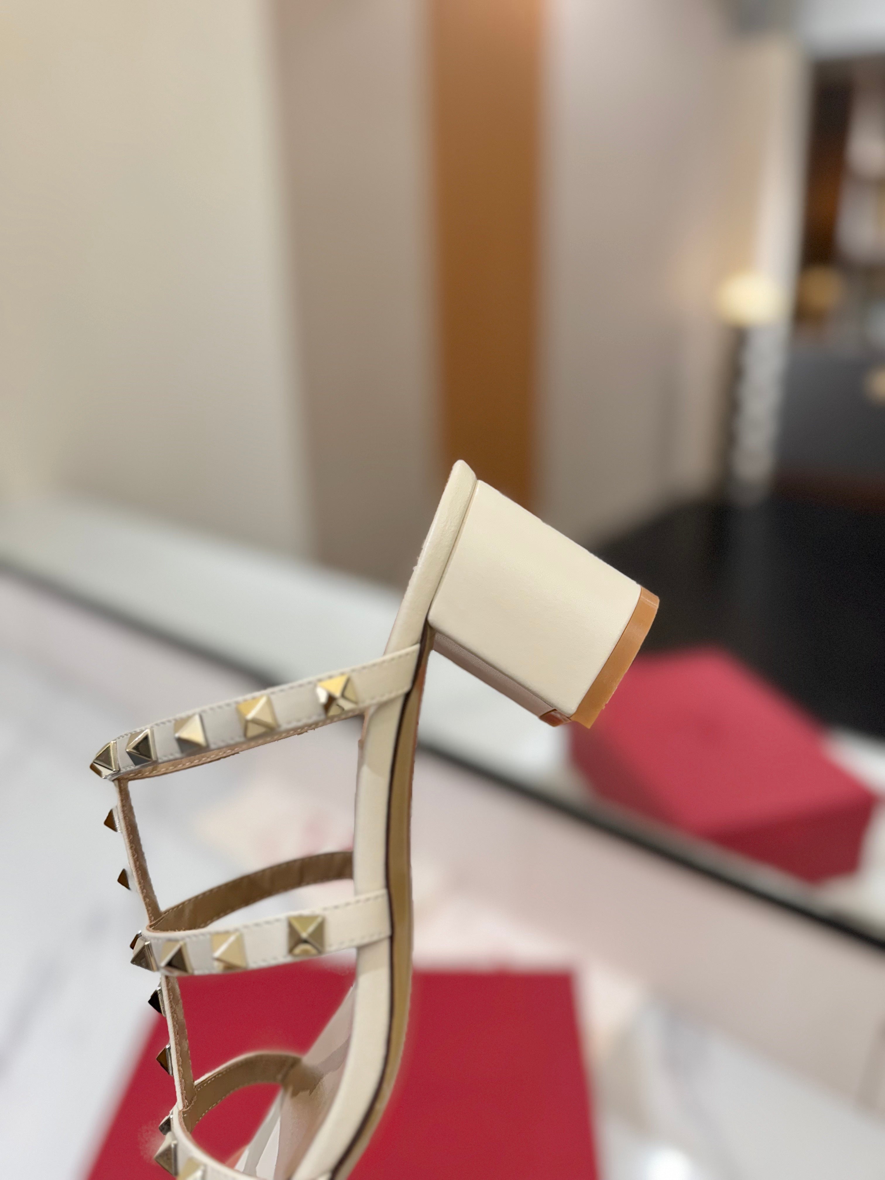 VALENTINO 26S HEELED SANDALS 60 MM IN CREAM WHITE CALFSKIN WITH GOLD STUDS