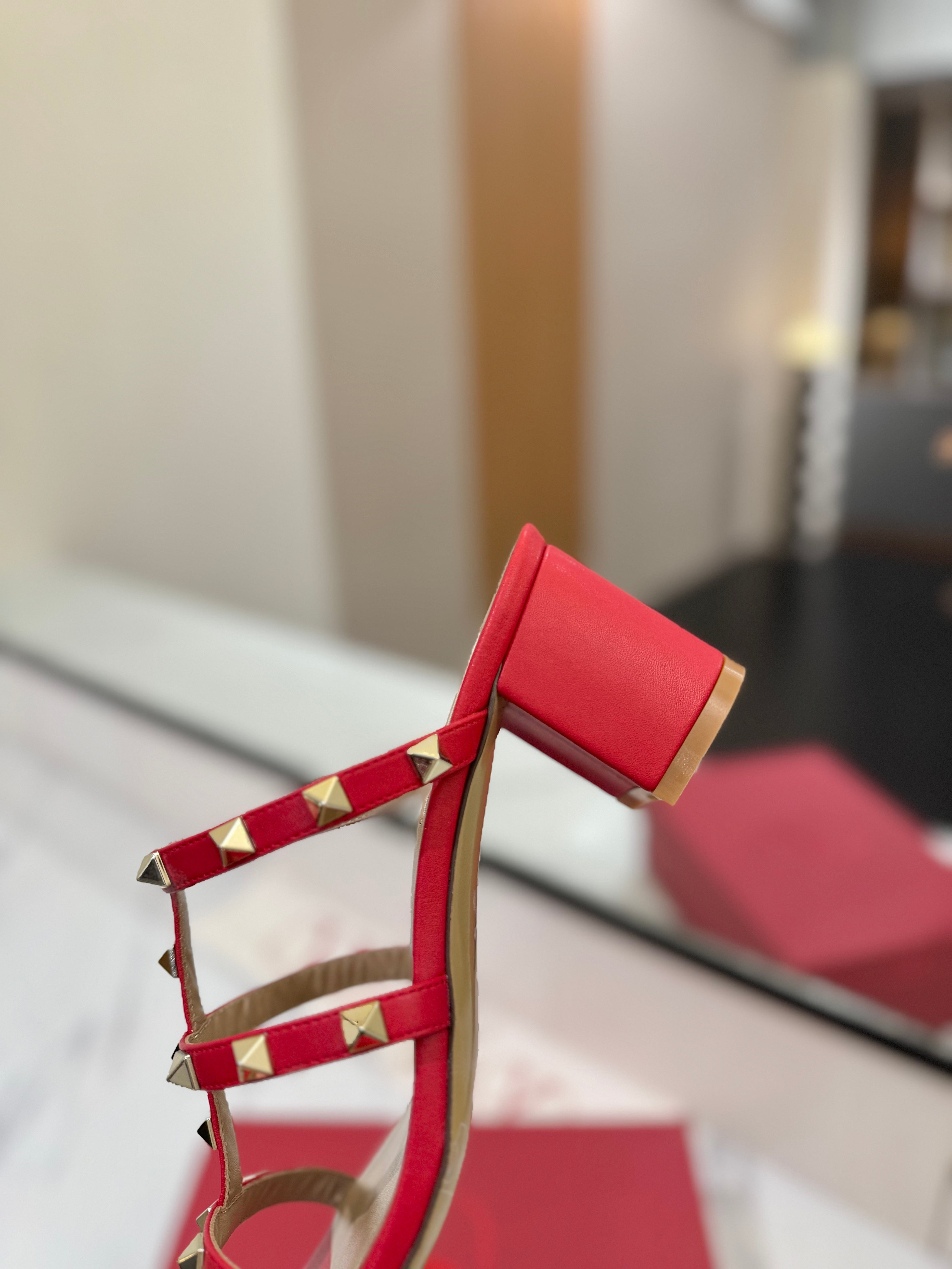 VALENTINO 26S HEELED SANDALS 60 MM IN RED CALFSKIN WITH GOLD STUDS