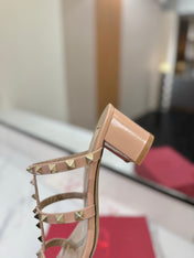 VALENTINO 26S HEELED SANDALS 60 MM IN BEIGE PINK CALFSKIN WITH GOLD STUDS