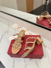 VALENTINO 26S HEELED SANDALS 60 MM IN BEIGE PINK CALFSKIN WITH GOLD STUDS