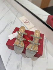 VALENTINO 26S HEELED SANDALS 60 MM IN LIGHT GREY CALFSKIN WITH GOLD STUDS