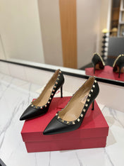 VALENTINO 26S STUDDED HIGH HEELS 90 MM IN BLACK CALFSKIN