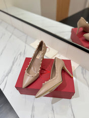 VALENTINO 26S STUDDED HIGH HEELS 90 MM IN MATTE NUDE CALFSKIN