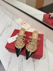 VALENTINO 26S STUDDED HEELED MULES 50 MM IN BLACK PATENT CALFSKIN