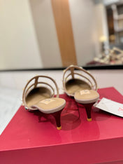 VALENTINO 26S STUDDED HEELED MULES 50 MM IN DARK RED PATENT CALFSKIN