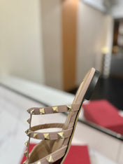 VALENTINO 26S STUDDED FLAT MULES IN DARK RED PATENT CALFSKIN