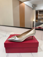 VALENTINO 26S HIGH HEELS 45 MM IN METALLIC SILVER CALFSKIN WITH VLOGO CRYSTAL
